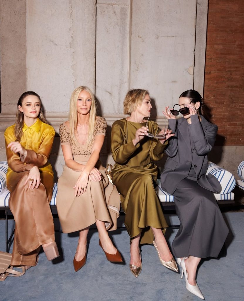 Гвінет Пелтроу, Шерон Стоун та Дева Кассель на показі Max Mara