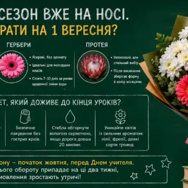 1 вересня: Які квіти прикрасять букет для першокласниці та її вчительки?