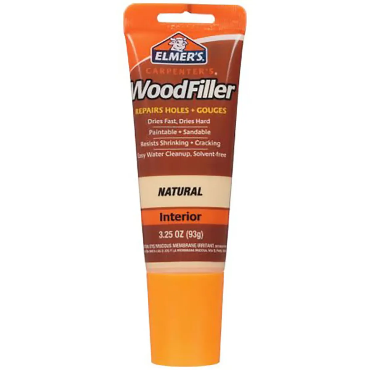 Найкращі шпаклівки для дерева 2026: огляд та тестування 13 Тюбик Elmer’s Carpenter’s Wood Filler на білому тлі.