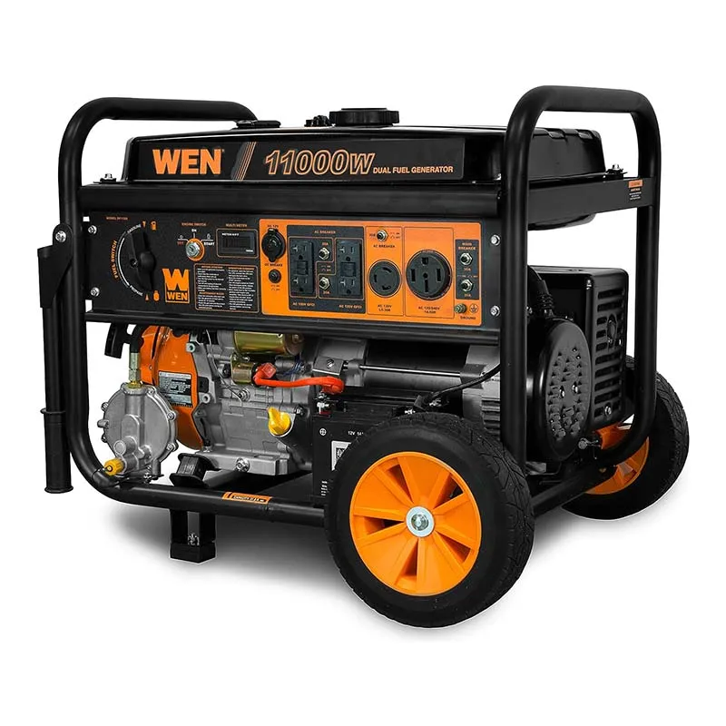 Двопаливний генератор Wen DF1100T з комплектом коліс на білому тлі