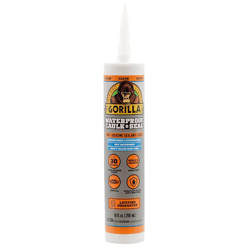 Тюбик герметика Gorilla Waterproof Caulk &amp; Seal 100% Silicone Sealant на білому тлі.