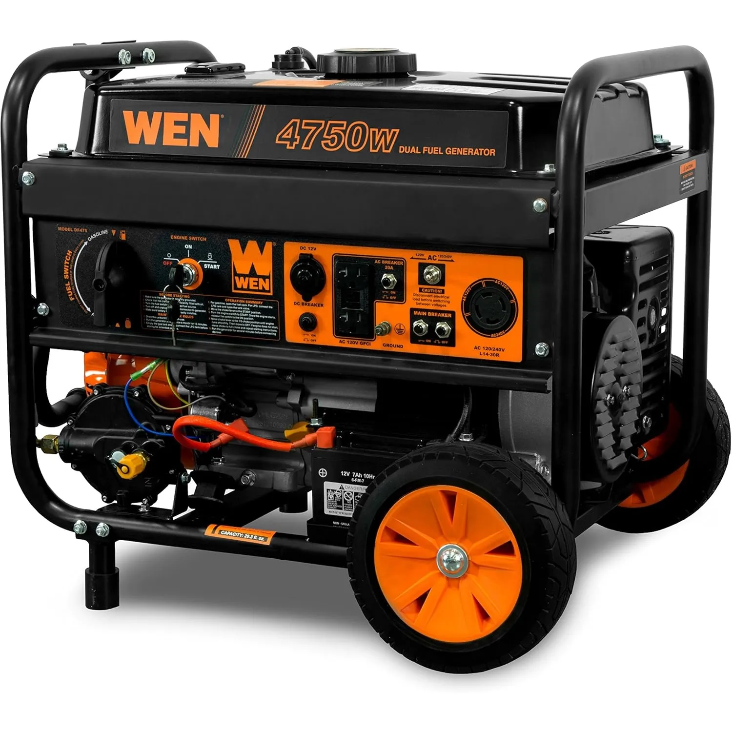 Портативний двопаливний генератор Wen DF475T на білому тлі