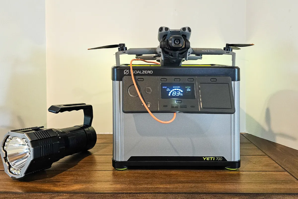 Charging a drone with the Yeti Goal Zero 700